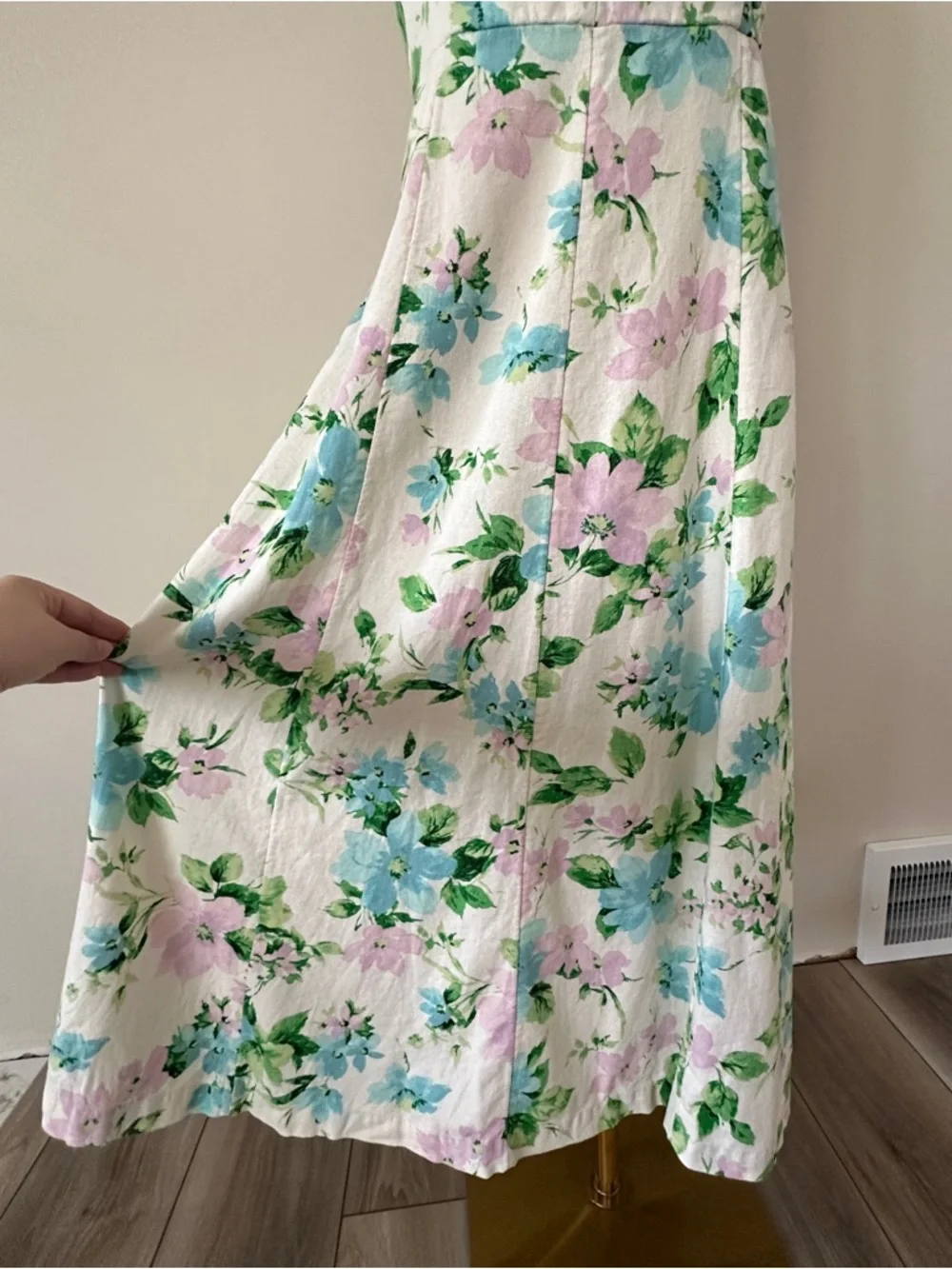 Old Navy Fit & Flare Linen Blend Midi Dress Sz L White Floral Pockets Sundress - Picture 5 of 16